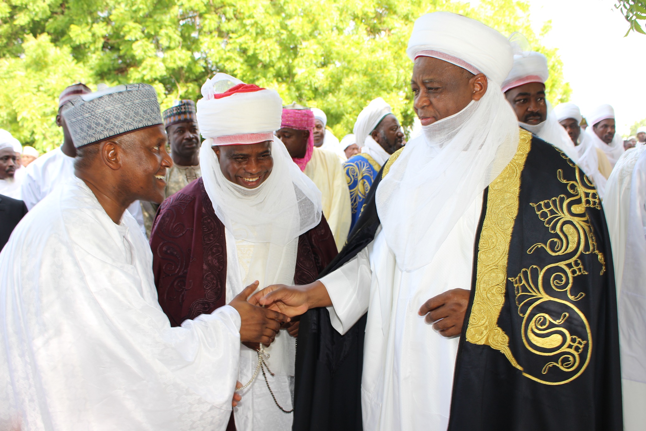 Alhaji Aliko Dangote, Governor Aminu Waziri Tambuwal and Sultan Muhammad Sa'ad at Sokoto central eid ground after the eid prayers...Monday 12/09/16    PHOTOS: Sokoto Govt House 