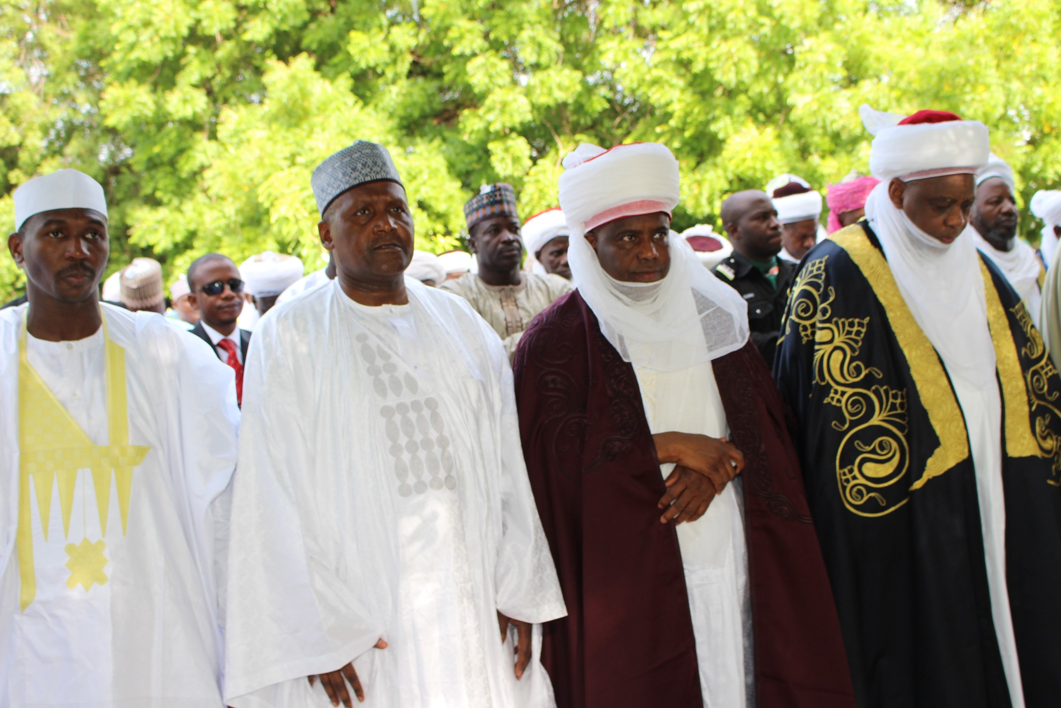 R-L: Sultan Muhammad Sa'ad Abubakar, Governor Aminu Waziri Tambuwal, Alhaji Aliko Dangote and Deputy Governor of Sokoto State, Ahmed Aliyu, during the eid prayers at the Sokoto Central Eid Ground... Monday 12/09/16