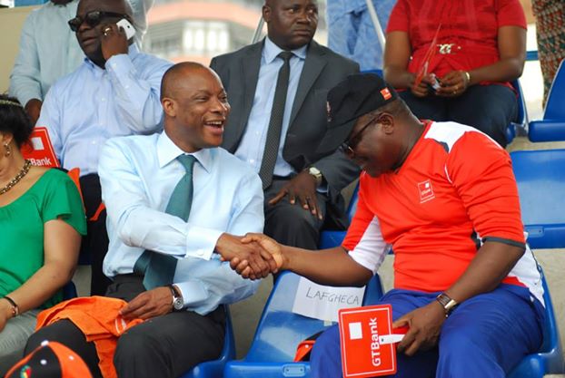 GTBank CEO, Segun Agbaje interacting with community leaders at a sporting event sponsored by the bank.
