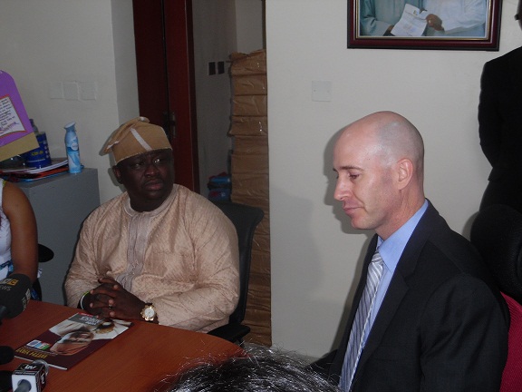 1. L-R Hon. Solomon Adeola, APC Senatorial candidate for Lagos West and Mr. Tom Hines the Political Economic Chief of US Consulate General during a Courtesy visit by the Consulate to Hon. Adeola's Campaign Office in Lagos
