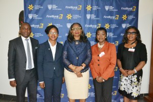 L-R: Dr. Kenneth Amaeshi; Director, Sustainable Business Initiative, University of Edinburgh Business School. Dr. Ijeoma Nwagwu; Centre Manager, FirstBank Sustainability Centre.  Mrs. Ibukun Awosika; Chairman, FBN Capital.  Mrs. Adenike Shobajo; Council Member & Chairperson Lagos Chamber of Commerce & Industry Women Group and Mrs. Dele Ogunjobi; Secretary, LCCI Women Group at the Sustainability Workshop organized by the FirstBank Sustainability Centre for Women-led SMEs in Lagos on Monday.