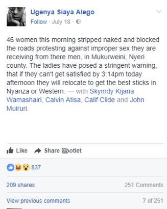 Sexually Unsatisfied Women Strip Naked, Block Roads Over 