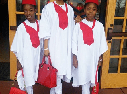 Georgina Onuoha and her daughters wearing matching agbadas