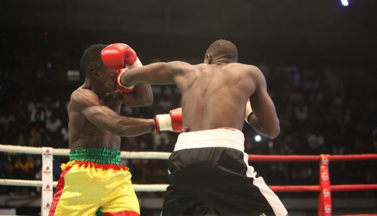 Alex Ekhorowa pummeling opponent in a boxing match
