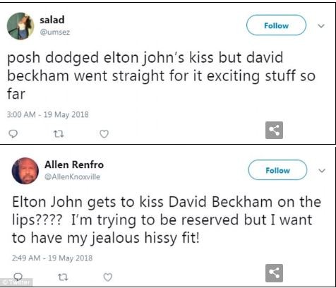 Screenshot of Twitter Reactions on David Beckham and Elton John's Kiss