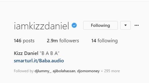 Screenshot of Kiss Daniel' Social Media Handle