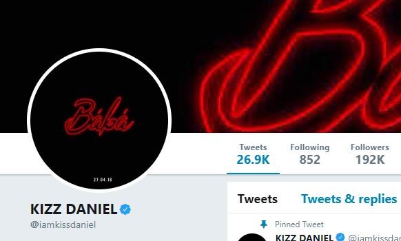 Screenshot of Kiss Daniel' Social Media Handle