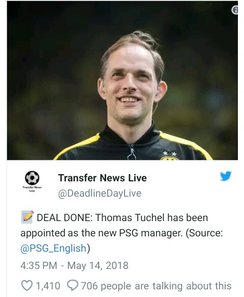 Screenshot of Tweet confirm Thomas' new appointment