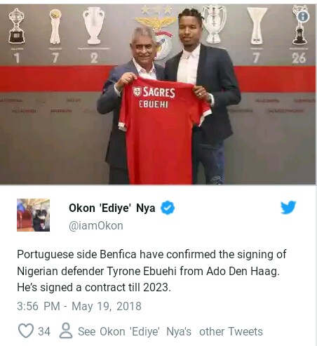 Screenshot of tweet confirming the news of Tyrone's transfer.