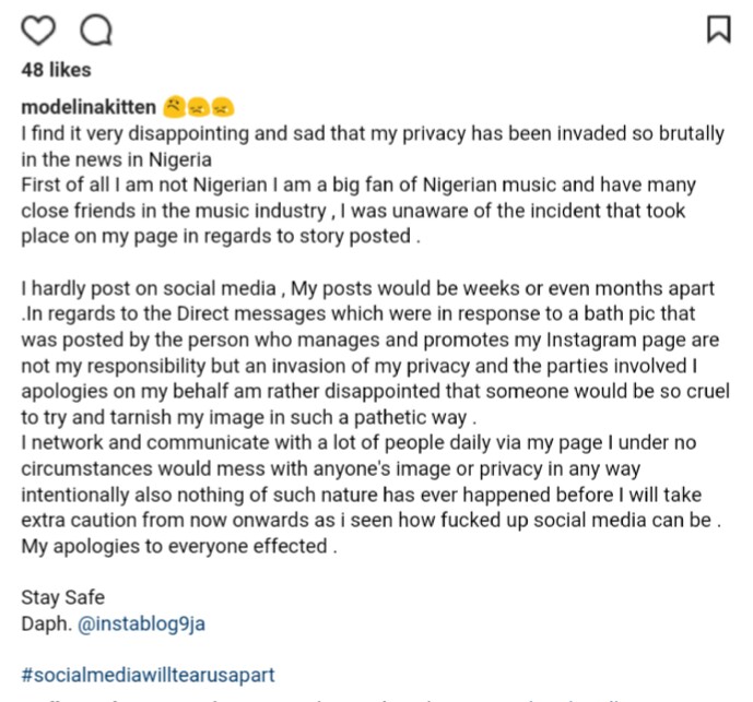 Screenshot of Daph's Instagram