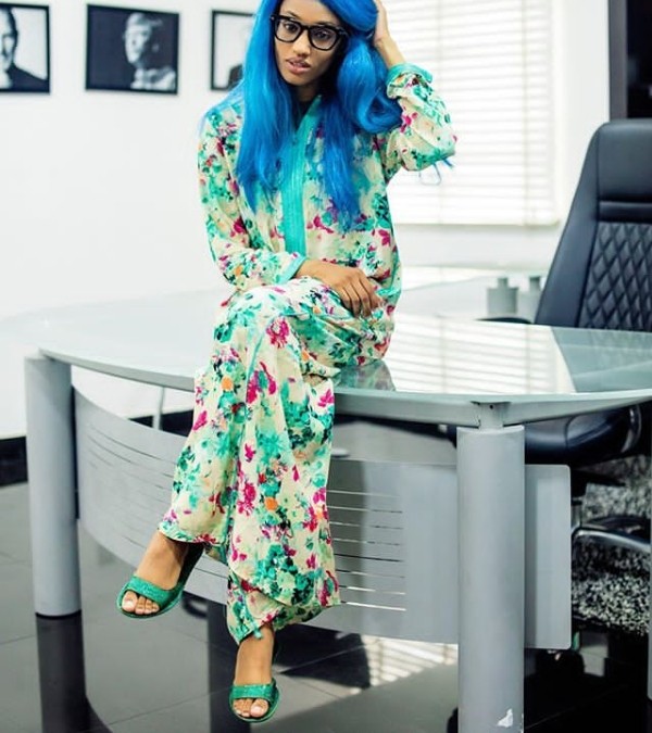 Dija Rocks Blue Wig As She Poses With Don Jazzy