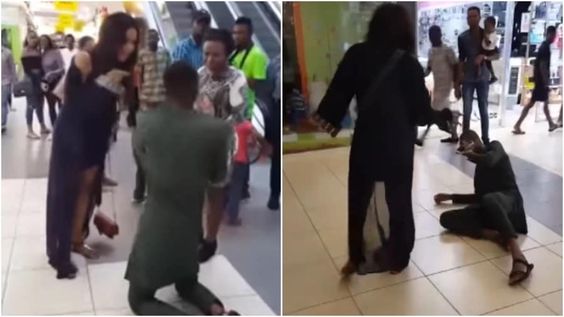Woman slaps man who proposed to her in the mall