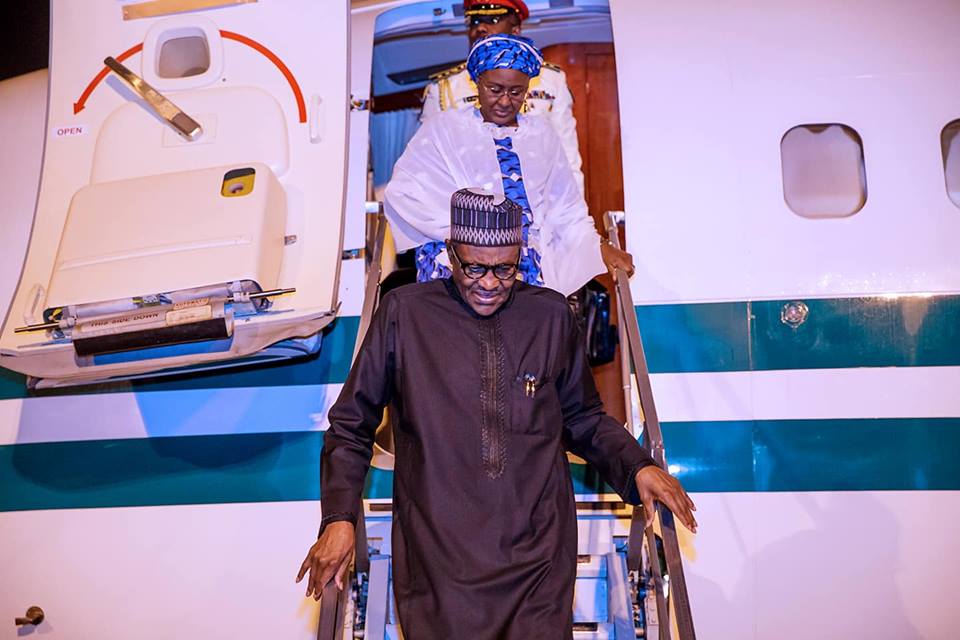 Buhari and Aisha arrive Abuja from UN General Assembly