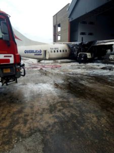 The damaged Overland aircraft at the Murtala Muhammed Airport, Lagos