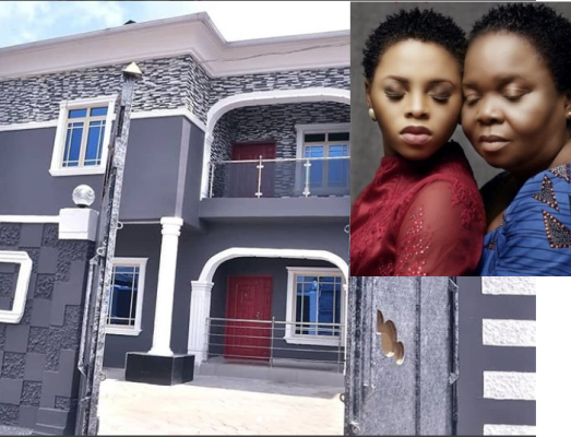 Chidinma and mum with mansion