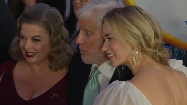 Emily Blunt and Dick Van Dyke celebrate the return of iconic nanny Mary Poppins as the sequel has its world premiere in Hollywood. Rough Cut - no reporter narration.