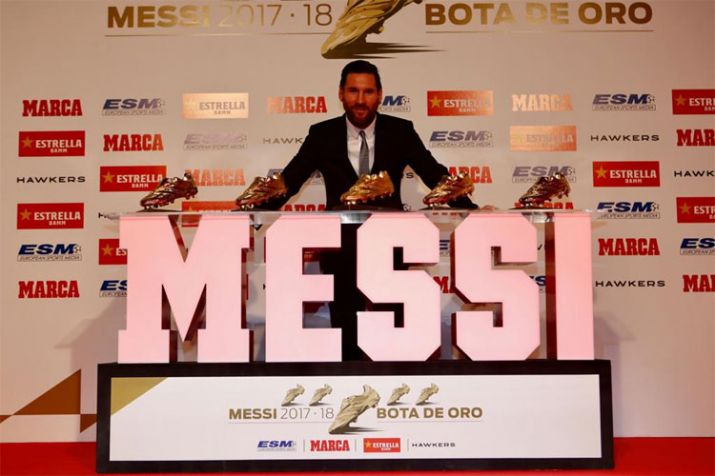 Lionel Messi with his Golden Shoes