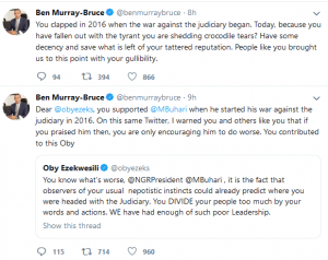 "Save what is left of your tattered reputation"- Ben Bruce comes for Ezekwesili on Twitter
