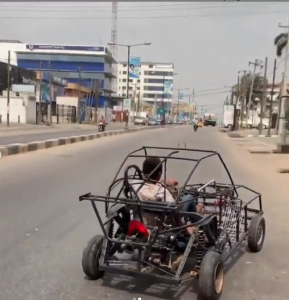 Video: Boy wows road users in Lagos, cruises around with car he made