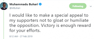 “Don’t humiliate the opposition” President Buhari urges supporters