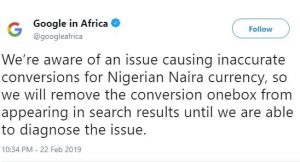 Google releases statement on Naira to Dollar conversion glitch