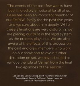 Producers remove Jussie Smollett from remaining episodes of Empire