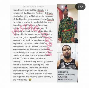If Sopulu dies by hanging in Philippines, Nigerian govt caused it” – Friend narrates story of Nigerian man caught with N125 million worth of cocaine