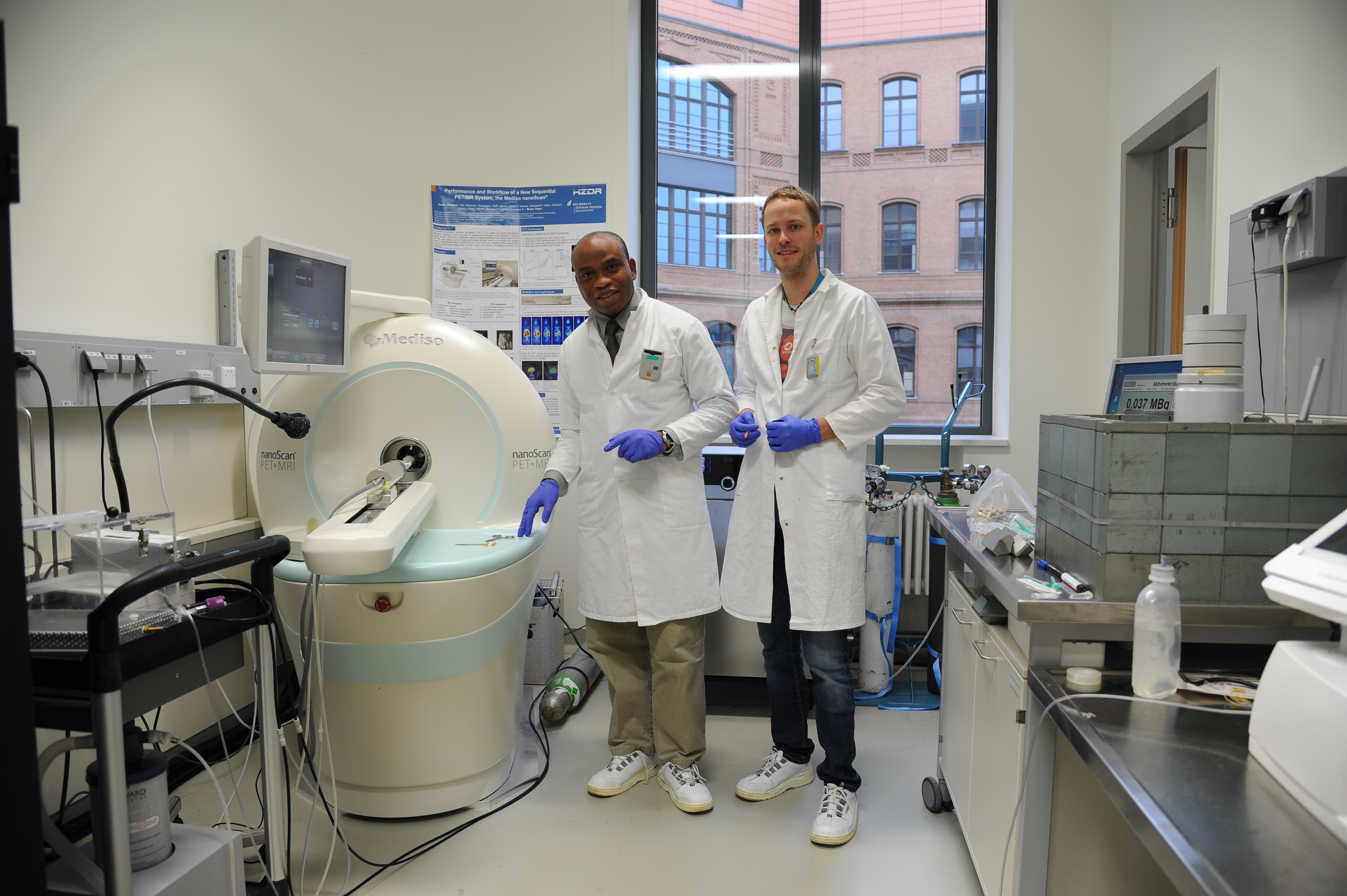 Academician Dr Philip Njemanze and Mathias Kranze at the Radioisotope Laboratory in Leipzig University