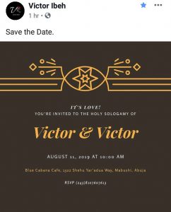 Abuja-based Nigerian man set to marry himself, shares invitation card