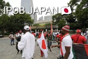 Photos: IPOB protesters await Buhari in Japan