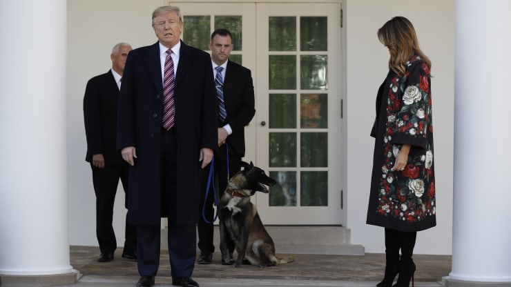 donald trump prasies hero dog at white house