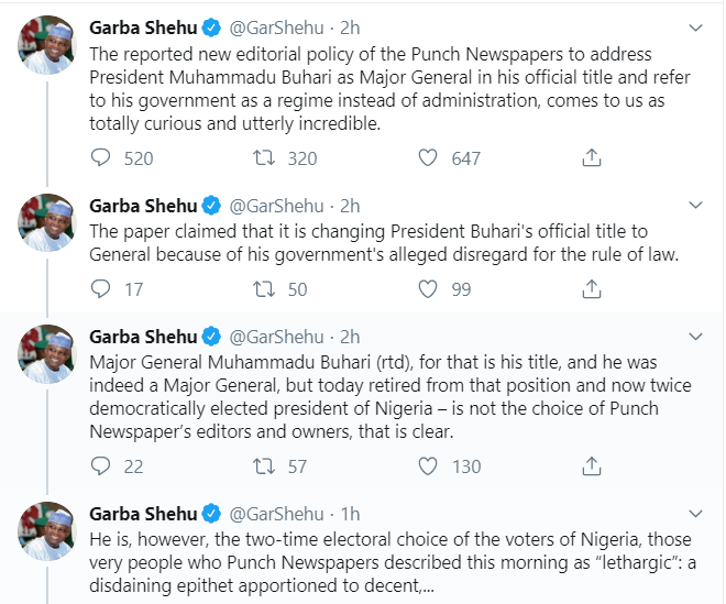 It is not your right to change Buhari's title, Garba Shehu replies Punch