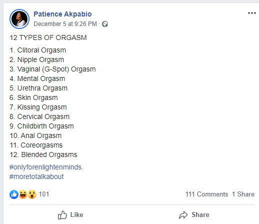 Pastor shares 12 types of Orgasms with online Congregation