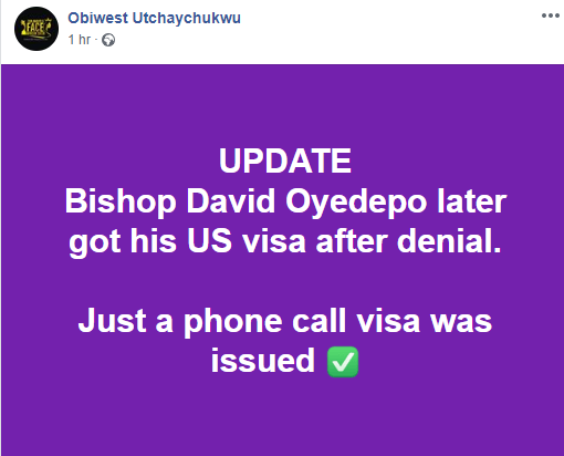 Update: Bishop Oyedepo Reportedly Granted US Visa After Initial Denial 