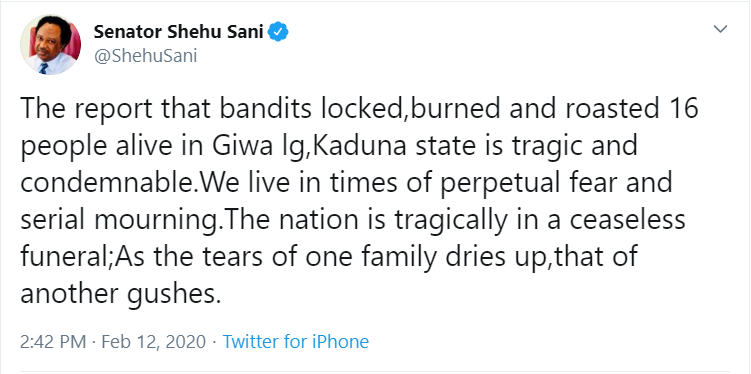 Shehu Sani Laments over 'Ceaseless funerals' in Nigeria
