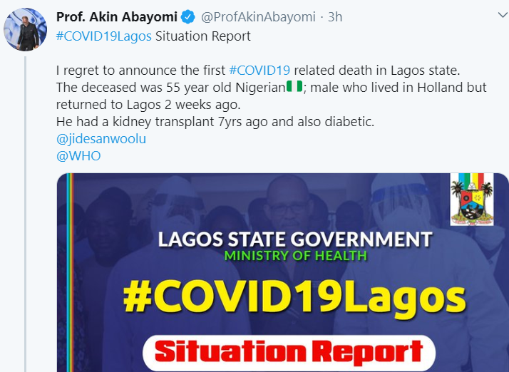 Lagos Commissioner for Health confirms death of COVID-19 Patient in LUTH