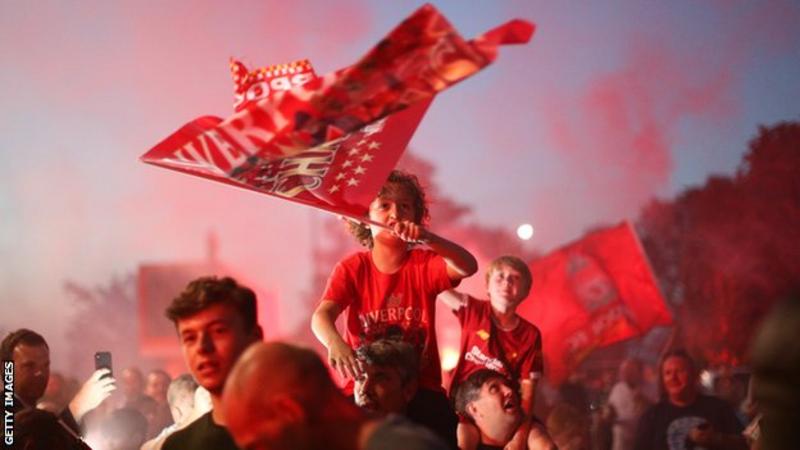 Liverpool Fans Celebrate title win at Anfield