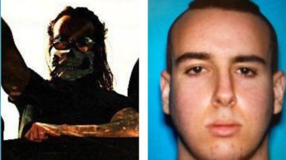 Matthew Baccari (r), posing for a propaganda image, is an unemployed 25-year-old from California