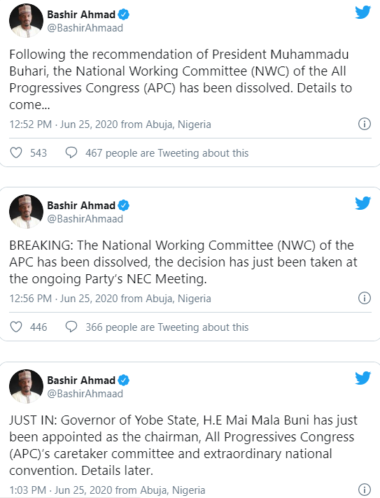 BREAKING: APC Dissolves National Working Committee (NWC)