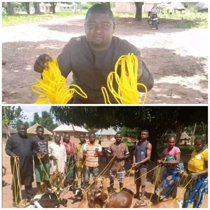 Angry Reactions as Benue Politician donates Ropes for tying goats to Community members tie their goats (Photos)