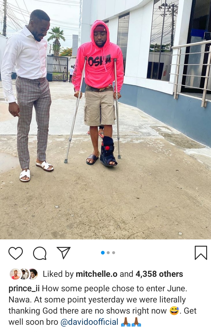 Davido on crutches