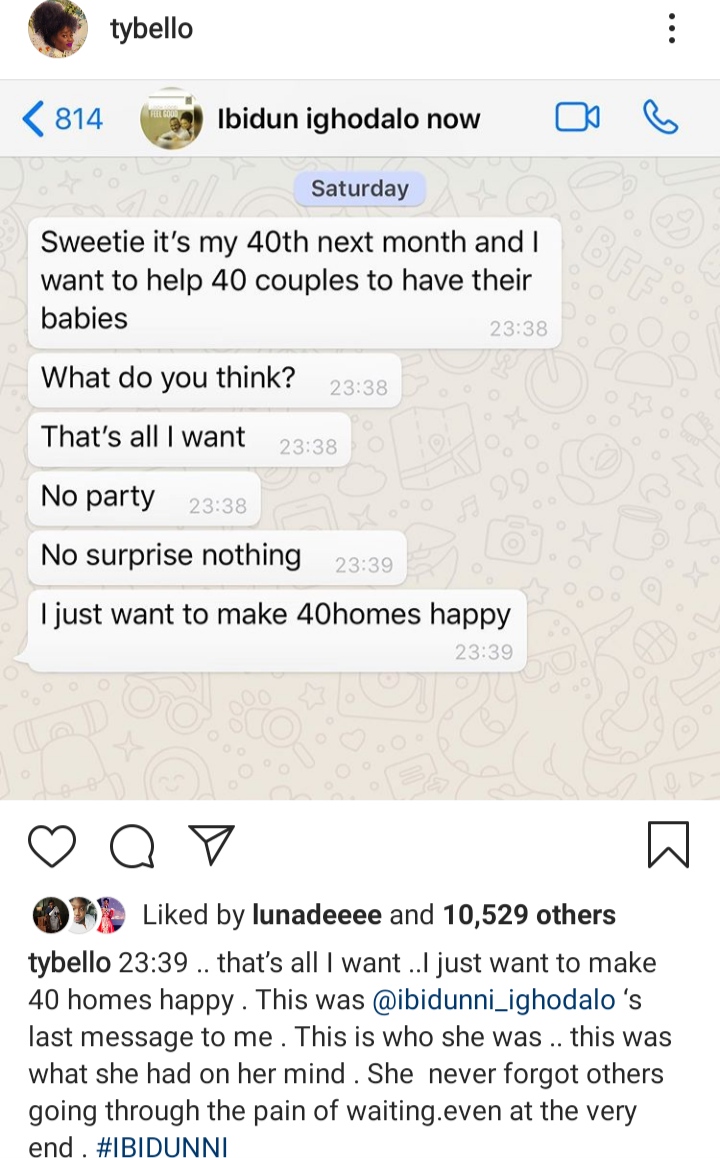 TY Bello shares last WhatsApp message Ibidunni Ighodalo sent two hours before her death