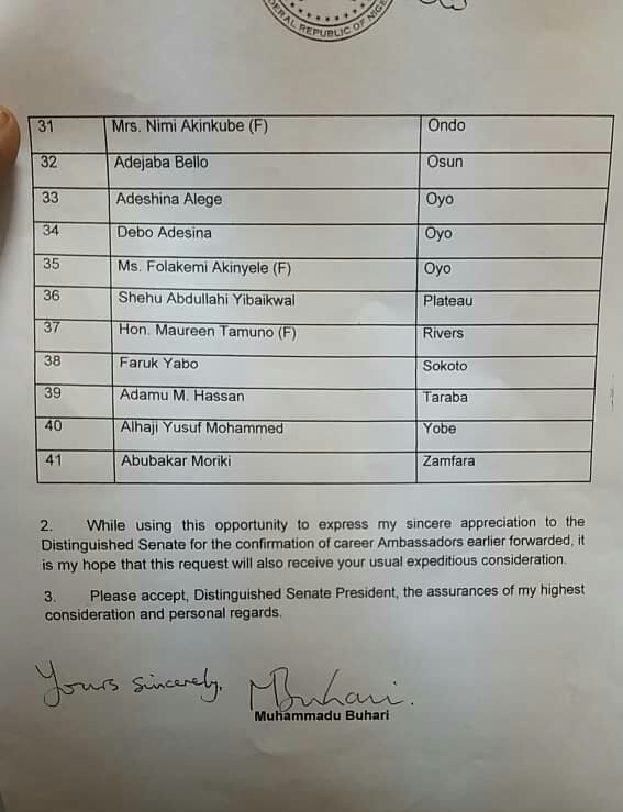 Full List of President Buhari's 41 Nominees for Non-Career Ambassadors