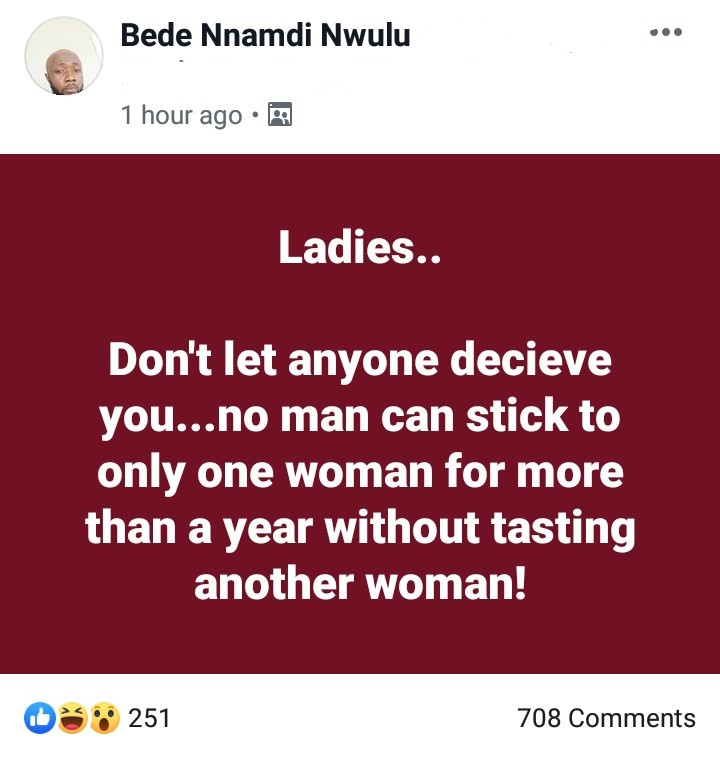 no man can stick to one woman after one year