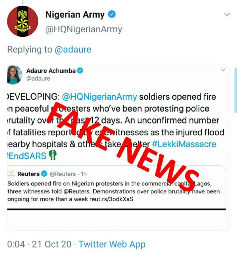Nigerian army's tweets