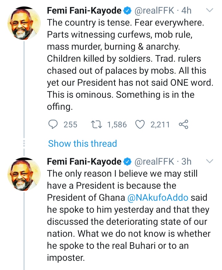 Why Buhari's silence is ominous - Femi Fani-Kayode