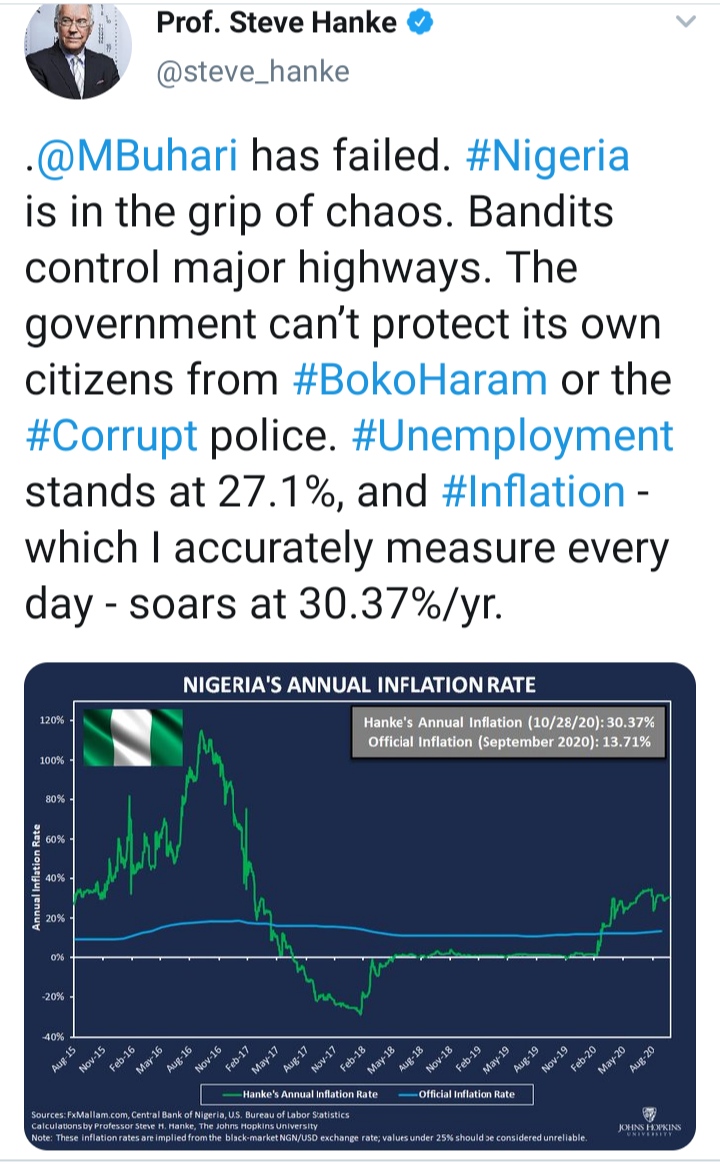 Buhari has failed, Nigeria's economy at an all time low - US Economist, Steve Hanke