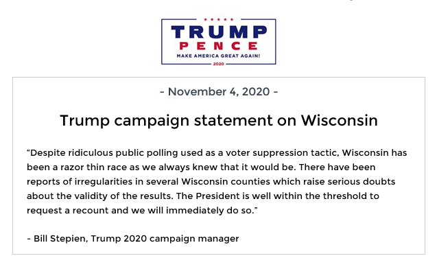 BREAKING: Trump to request recount in Election2020 Battleground, Wisconsin