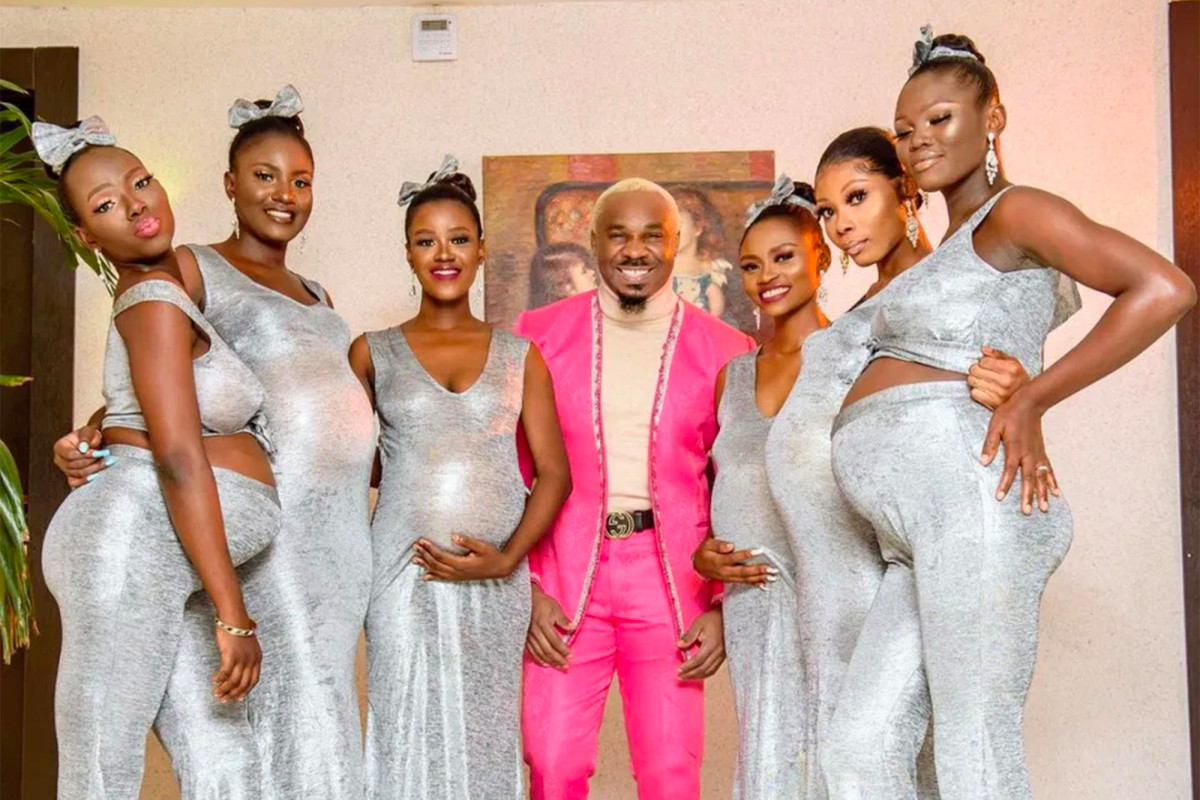 Americans baffled as Nigerian Play boy attends wedding with 6 pregnant Girlfriends