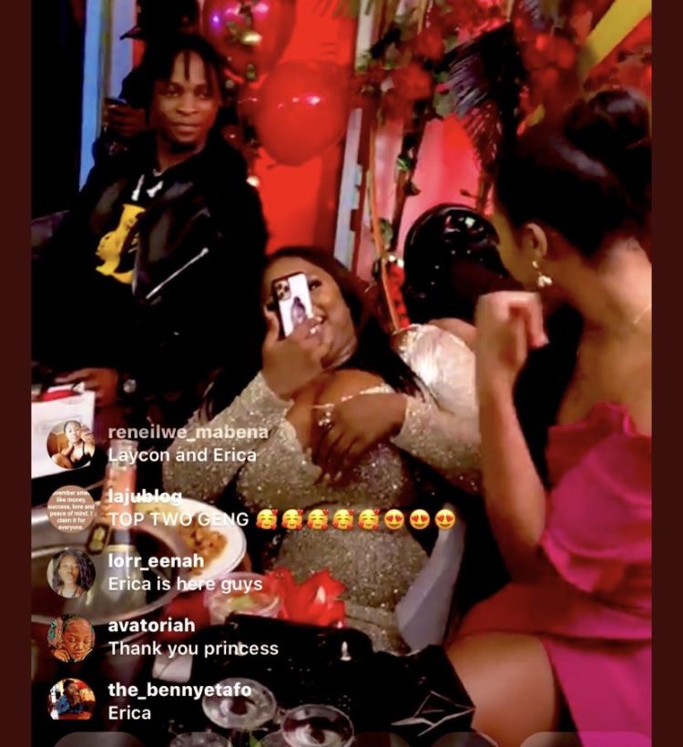 Twitter on Fire as BBnaija star Erica "snubs" Laycon during Dorathy's birthday party